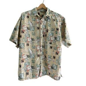 Vintage OP Sport Men's Sz L Hawaiian Shirt Vtg Planes Hula Girls Panair